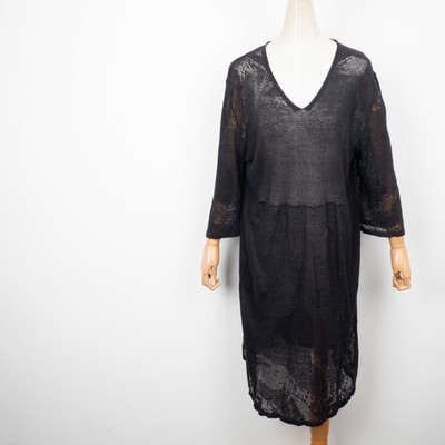 AWS twentyfourseven Women's Open Knit V-Neck Midi Sweater Dress Black IT 40