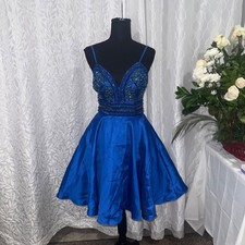 Stunning Royal Blue Spaghetti Strap Dress with Beaded Bodice & Silky Flare Skirt