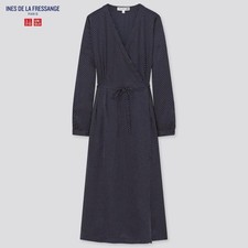 INES DE LA FRESSANGE Silk Wrap Dress S Navy Dot Long Sleeve New
