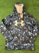 NWT Boys Under Armour Big Logo Blue And Black Loose Fit Hoodie Youth Medium