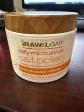 Raw Sugar Daily Micro Body Scrub Salt Polish Raw Coconut & Mango 15 Oz Himalayan