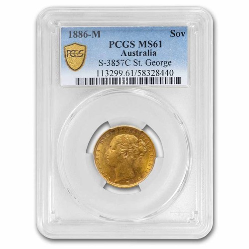 1886-M Australia Gold Sovereign Young Victoria MS-61 PCGS