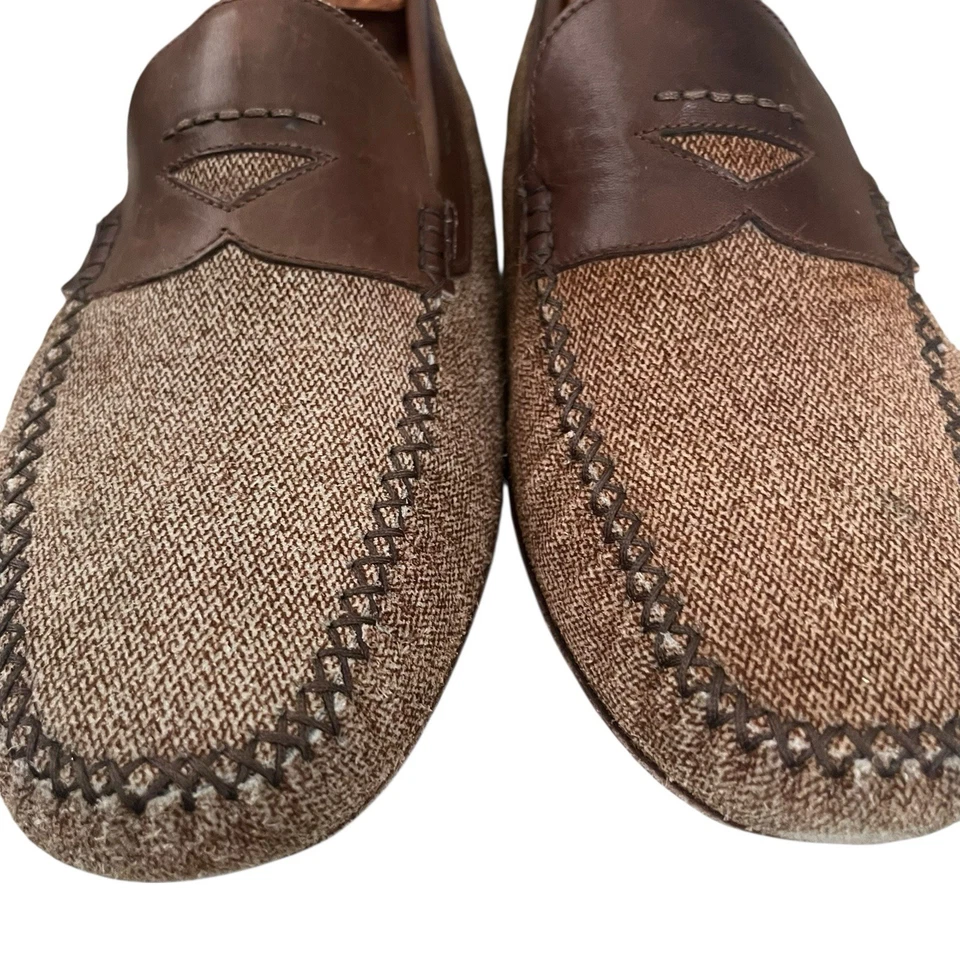 Moreschi 驾驶乐福鞋男式 10 码意大利制造人字形磨砂皮革棕色 — 第 3/4 张图片