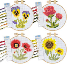 Stamped Cross Stitch Kits for Beginners Flower Theme - 6.75 Inch - 4 Pack 1 x E