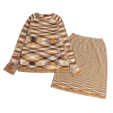Missoni Women Orange Tag Set Up Knit Sweater Skirt All Over Pattern Size 46 ITA