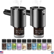 Smart Car Air Freshener Diffuser, Auto On/Off, 5 Scents, 10 Refills, 2-Pack