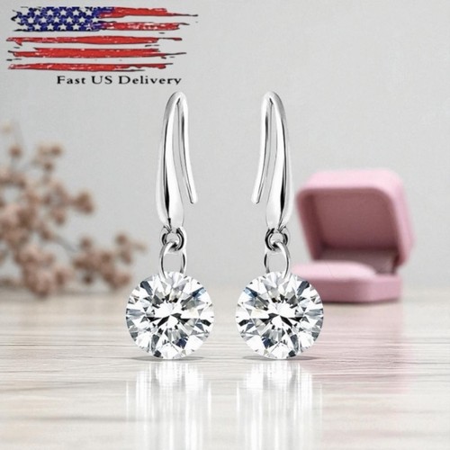 925 Sterling silver 4A Cubic Zirconia CZ Clear Drop Hope Earrings Gift A40