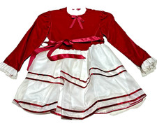Vtg Merry Girl Christmas Velvet Chiffon Dress Long Sleeve White Red Girls 4