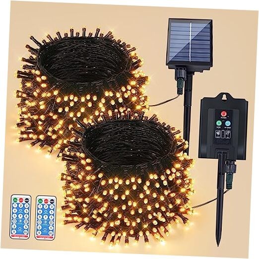 72ft 200 LED Solar String Lights 2 Pack Warm White Outdoor