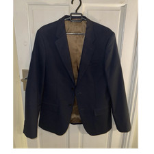 River Island Men’s Blue 2 Piece Suit 40R 34W Flat Front Lined Notch Lapel