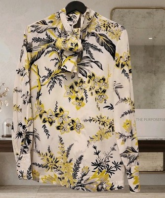  Diane von Furstenberg Dvf 0 Floral Bow Silk Blouse in Avalon Ivory $348 Yellow 