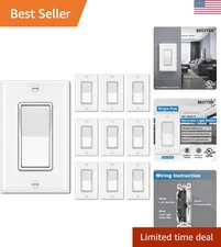 10 Pack Single Pole Decorator Light Switch with Wallplate, 15A 120/277V, Rock...
