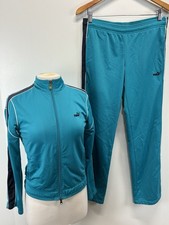 Vtg Puma 2 Pc Tracksuit Set Women s S Teal Full Zip Jacket Pants Ankle Zips Y2K