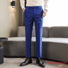 Men Straight Leg Suit Pants Wedding Tailored Fit Long Trousers Casual Formal New