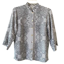 CITRON SANTA MONICA Size Small Black White Silk Button-Up 3/4 Sleeve Tunic Top