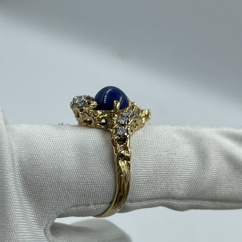 14K Yellow Gold Synthetic Lapis Lazuli & Diamond Ring 6.5g - Picture 14 of 17