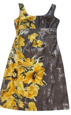 Donna Ricco Floral  Sleeveless Yellow /Gray Dress Size 8 Beachy Resort Spring