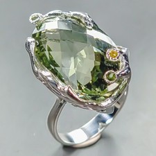 Jewelry 38 ct Natural Green Amethyst Ring 925 Sterling Silver Size 8.5 /R447083