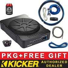 KICKER 360W HS10 10" CAR AUDIO UNDER-SEAT SUBWOOFER PACKAGE + 8AWG AMPLIFIER KIT