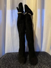 Black Suede Over-the-Knee High Heel Boots with Rhinestones