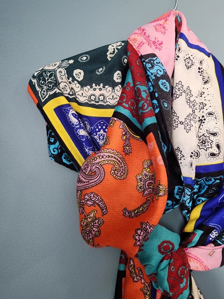 Boho Abstracto Corbata Bufanda Mujer 70" Multicolor Informal Ligero Colorido Foto 3 de 4