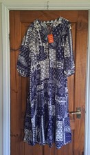 Image of Superdry Womens Woven Tiered Midi Dress, Navy And White, Size 12