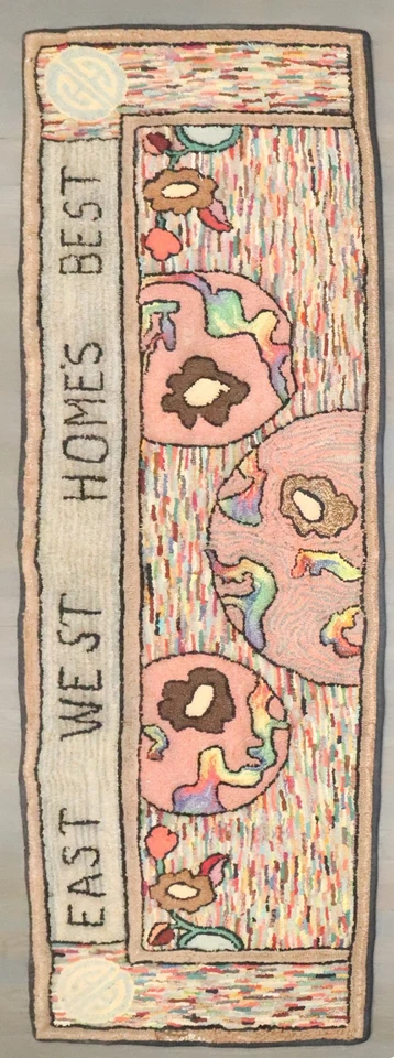 Антикварный американский крючковый ковер-дорожка размер 2 фута 2 дюйма x 6 футов 10 дюймов - Изображение 3 из 4