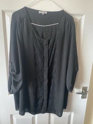 Women's Blouse By Roger + Roger s Size 26 In Black. Adjustable Sleeves Lace Edge