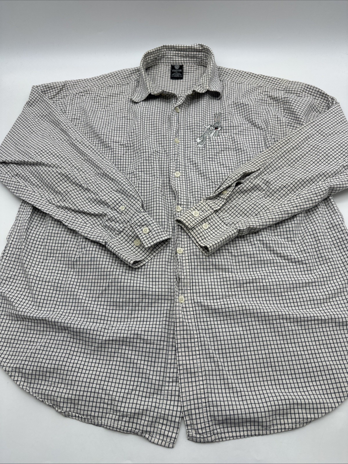 VTG Warner Bros Men's XL Long Sleeve Plaid Button-Up Shirt Featuring Bugs Bunny Hong Kong Edition #28340