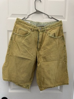 ZARA  ,Gree Vingatage,Beige Cotton Denim Shorts Light Wash Flat Front 5-Pocket