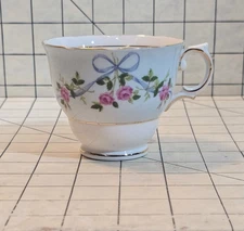 VTG Colclough Bone China Teacup Cup Only 6805 Blue Ribbon & Pink Roses UK