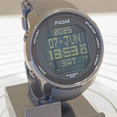Pulsar Men W861-X006 Multifunction Black Rubber Quartz Digital 47mm Watch 7 3/4''