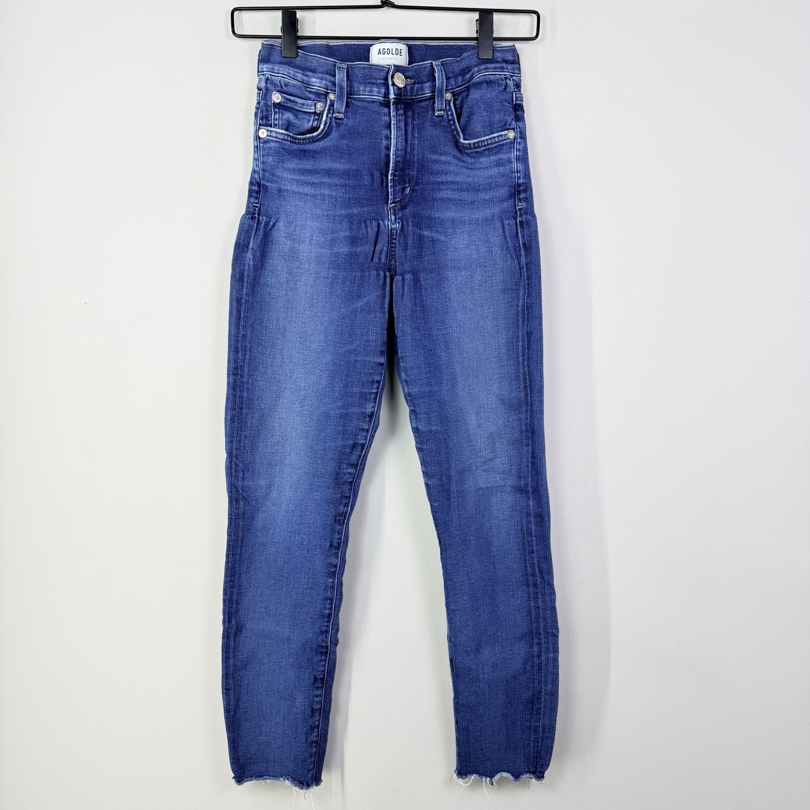 AGOLDE Sophie Crop Jeans Womens High Rise Raw Hem Medium Wash Made USA