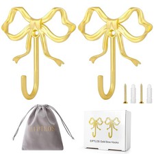 2 PCS Large Golden Bow Wall Hook Heavy Duty Metal Coat Bag Screws Room Decor