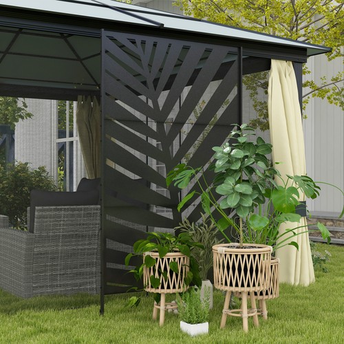 Outsunny 6.5FT Metal Outdoor Privacy Screen Panel with Stand, Banana Leaf Style - Picture 9 of 11