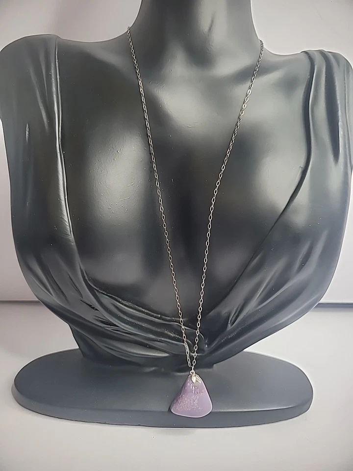 Disfraz de joyería pulida ágata piedra triángulo púrpura cadena tono dorado vintage Foto 4 de 4