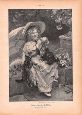 Unter erschwerenden Umständen - Arthur Elsley - 1907 - Holzstich Katzen ~21x30cm