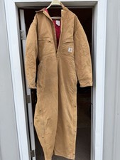 Vintage Carhartt Coveralls Insulated Brown Duck Mens Size 42 Short Made in USA
