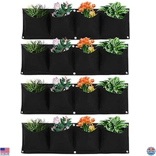 Atyhao 4-Piece Vertical Wall Planter - 4 Pocket Reusable Felt Grow Bags, Black