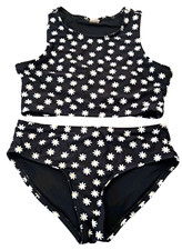 Old Navy 2-piece Swim Suit Girls XL 14-16 Daisies Black White Summer