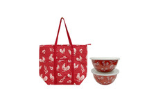 Temp-tations Insulated Tote w/ 3-qt & 4-qt Stainless Bowls w/ Plastic Lids "Red"