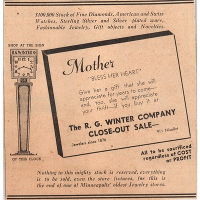 R.G. Winter Co Nicollet Ave 6x7'' 1935 Minneapolis Journal Advertisement AE7-N1