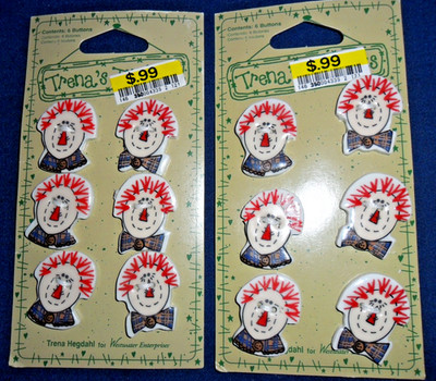 Trena s Trinkets Buttons Raggedy Ann & Andy Heads 2 Cards 1997