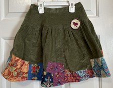 Matilda Jane Girls 8 Meridian Olive Green Secret Fields Patchwork Corduroy Skirt