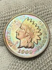 1909 Indian Head Penny Cent ~ Borderline  (red)  Lustrous AU++ Toned