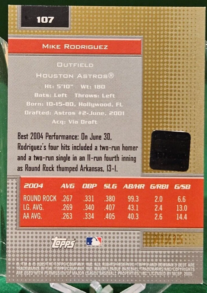 2005 Bowman's Best GOLD /25 MIKE RODRIGUEZ Rookie Houston Astros - Image 2 of 3