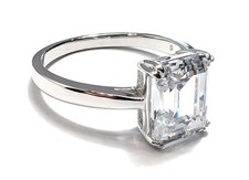 5CTTW Emerald Cut Solitaire Ring, Lab Created Sona Diamond, Silver .925, SO29