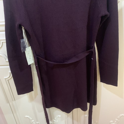 TWEEDS ITALIENISCHE MERINOWOLLE GERIPPTER CARDIGAN MIT GÜRTEL PULLOVER AUBERGINE TASCHEN M NEU MIT ETIKETT - Bild 14 von 16