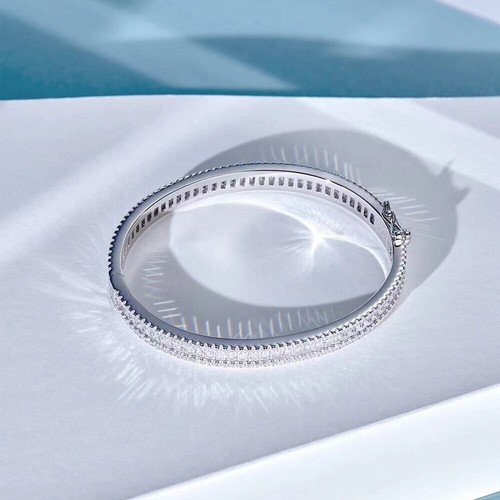 925 Sterling Silver VVS1/D Lab Created White Sapphire Bangle Bracelets 6.8Inch - Picture 7 of 10