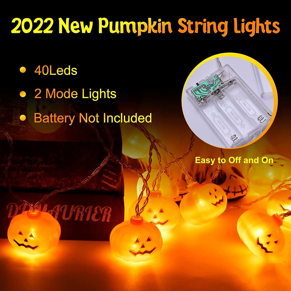 Halloween Decorations 19.7Ft 40LED Pumpkin String Lights